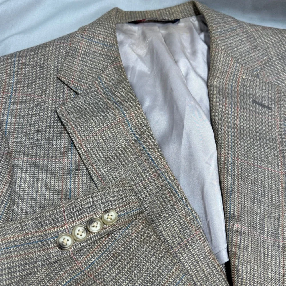 Austin Reed Blazer Gray Pastel Plaid Regent Street Union Made Vintage Preppy 40R